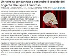 UniversitÃ  condannata a restituire il teschio del brigante che ispirÃ² Lombroso