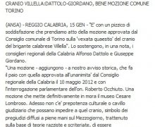 CRANIO VILLELLA:DATTOLO-GIORDANO, BENE MOZIONE COMUNE TORINO