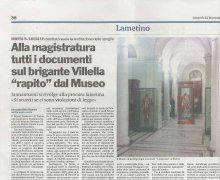 Alla magistratura di Lamezia i documenti del brigante Villella