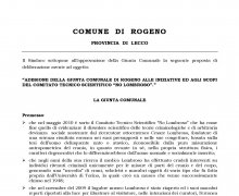 Adesione della Giunta comunale della CittÃ  di Rogeno (LC) alle iniziative e agli scopi del Comitato Tecnico Scientifico 