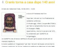 Cranio torna a casa dopo 140 anni