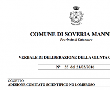 La Città di Soveria Mannelli (CZ) è Testimonial del Comitato No Lombroso