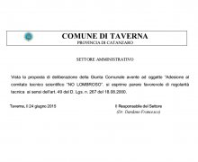 La CittÃ  di Taverna Ã¨ Testimonial del Comitato No Lombroso